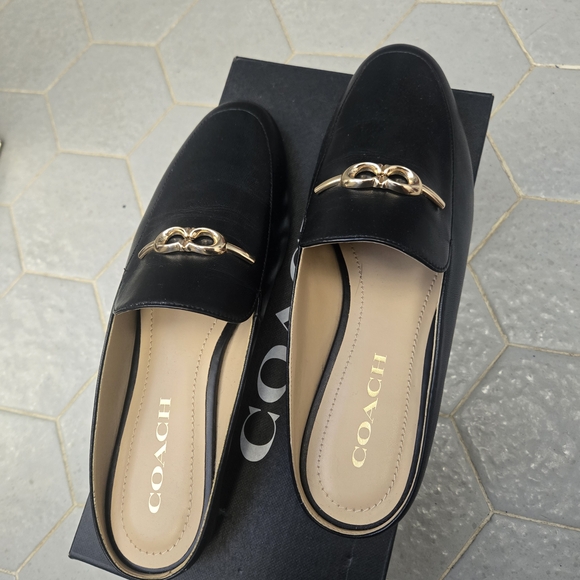 Coach Black Leather Mules - Picture 2 of 5